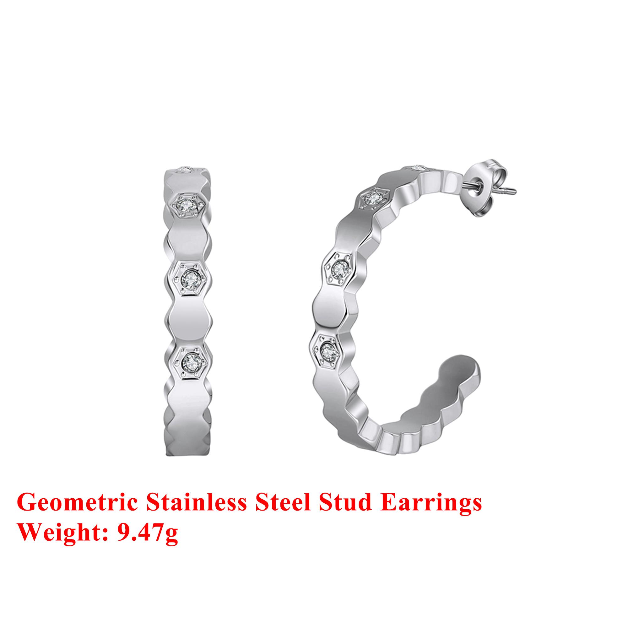 

Effie Queen Stainless Steel 18k Gold Geometric Zirconia Stud Earrings Simple Jewelry for Women Birthdays Anniversary Gift STKE18 серебряный