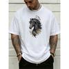 European Sizes Men's Fashion Casual Trendy Street Style Graphic Tee with Floral Black Horse Pattern Adult Male Holiday Gift Daily Wear