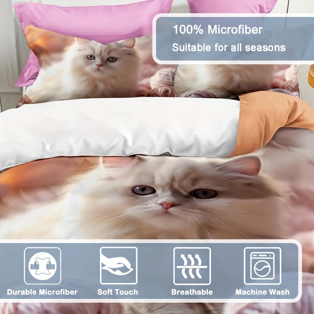 Modern Fashion Duvet Cover Set 3D Cute Cat Print Bedding Set, Soft Comfortable Duvet Cover For Bedroom Guest Room