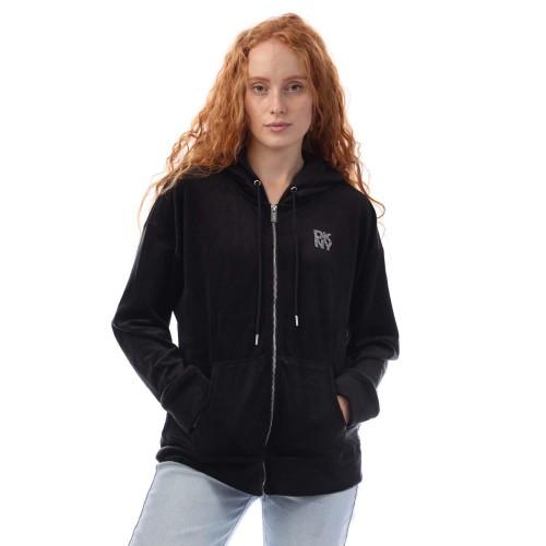 DKNY Womens/Ladies Rhinestone Velour Logo Full Zip Hoodie