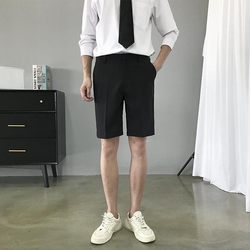 FGHJ Pantaloni scurți de vară pentru bărbați, largi, drepti, casual, de afaceri, respirabili, elasticitate, de culoare solidă, pantaloni la modă