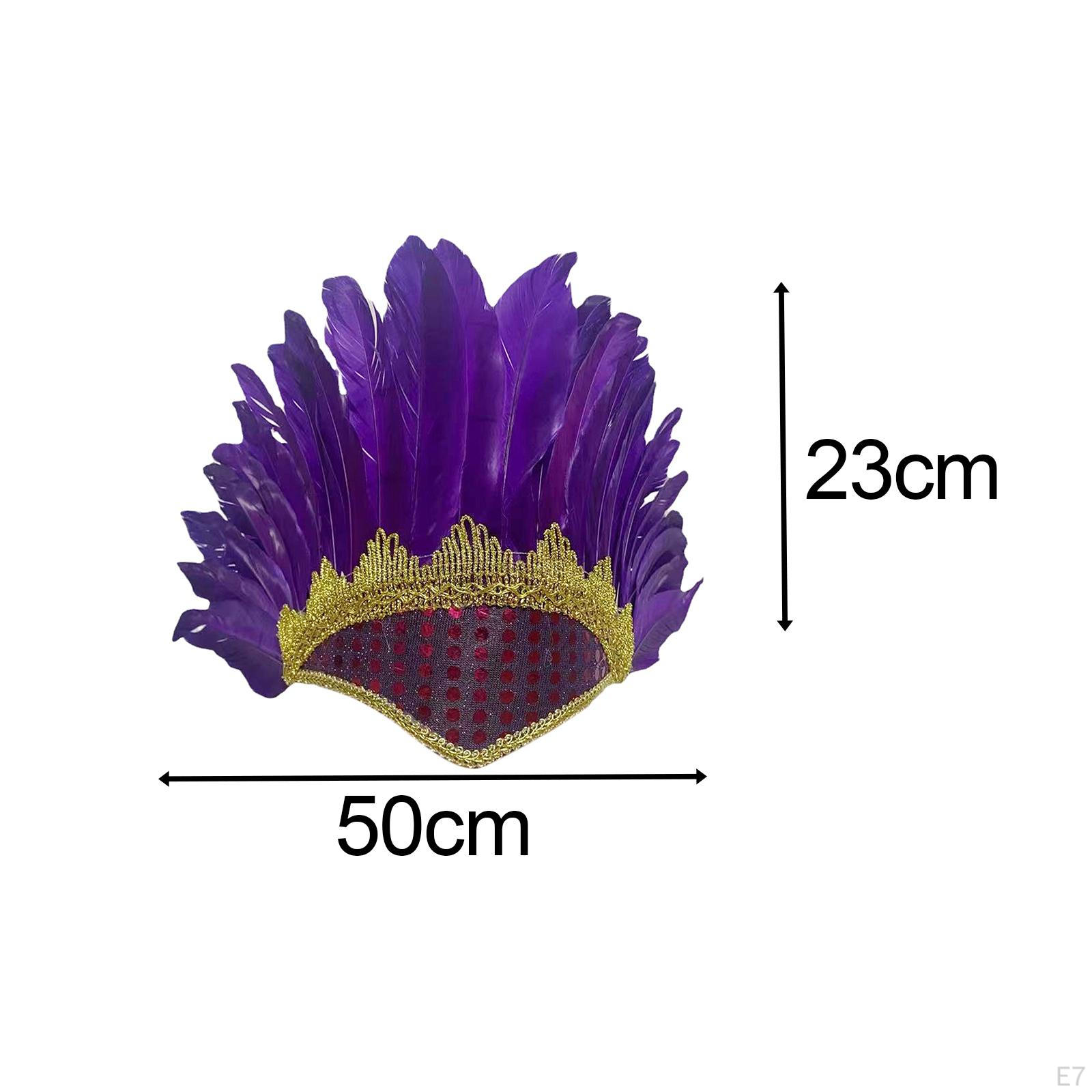 Головной убор с перьями для костюмированных вечеринок и фестивалей фиолетовый — фото 5