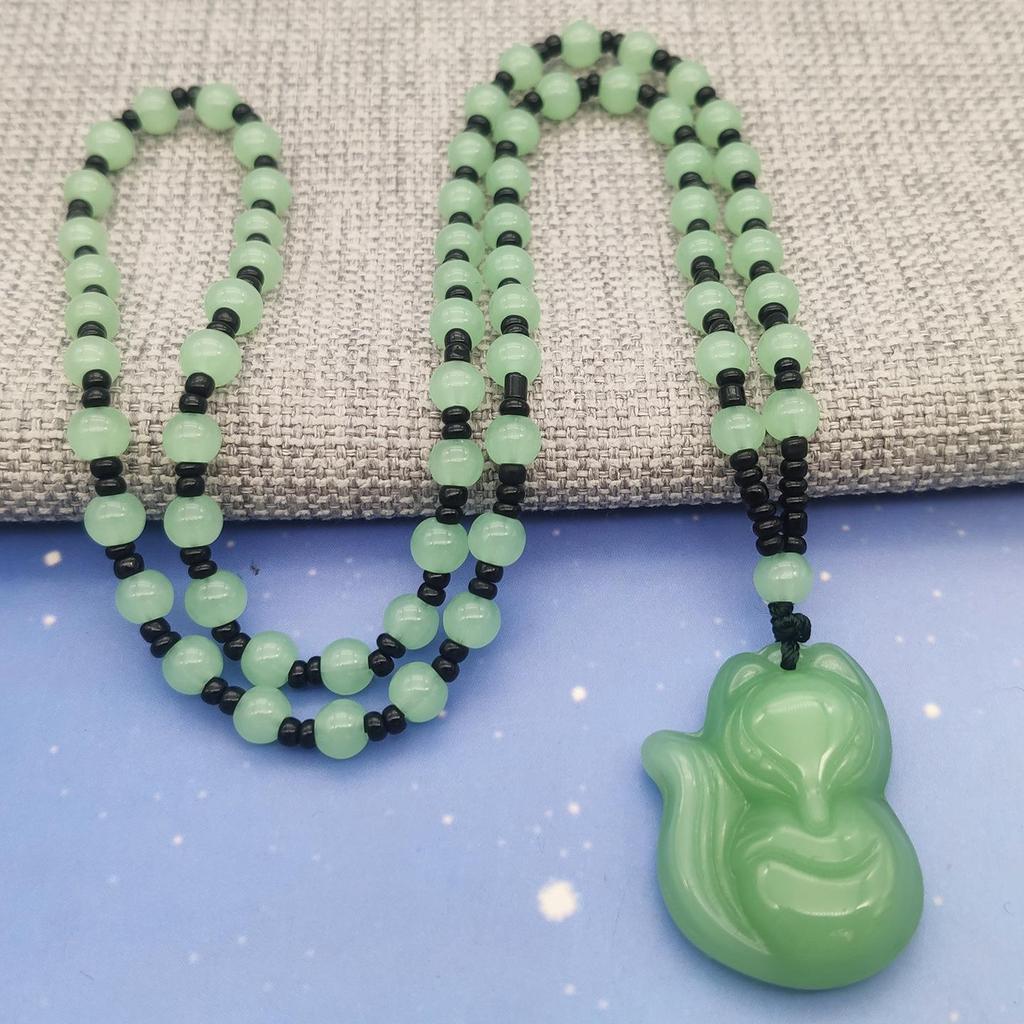 Unisex Green Jade Guanyin & Guan Yu Pendant Necklace – Imitation Chalcedony Buddha & Dragon Sweater Chain