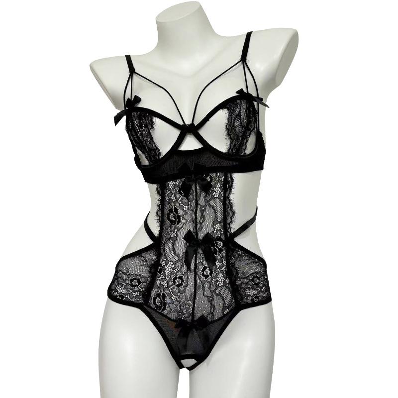 Sexy lingerie female royal sister hollow small chest tight onesie lace pure desire perspective free nightdress