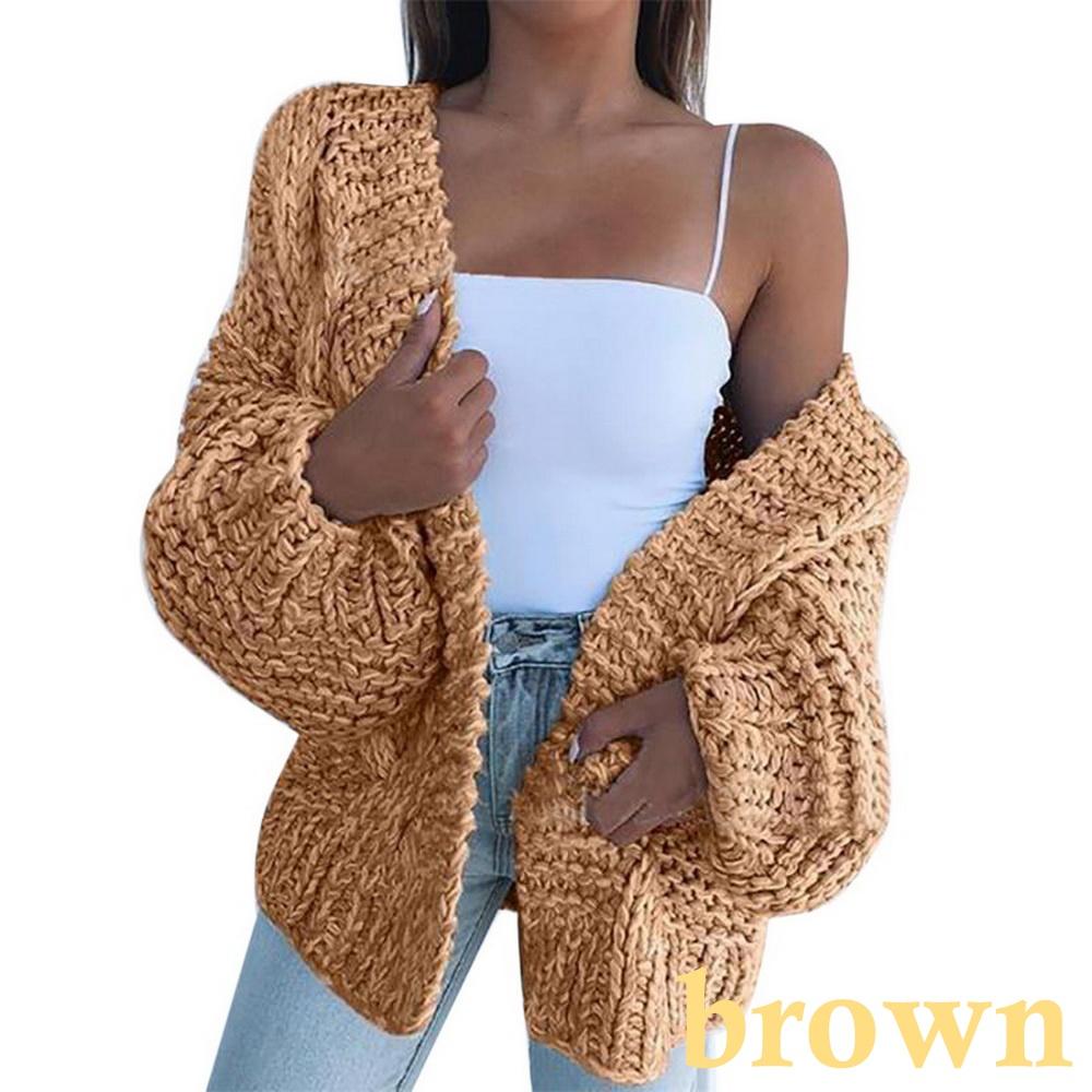 

Женская мода Осень Зима Теплый Однотонный Свитер Кардиган Крупной Вязки Повседневный Свитер Пальто с Открытой Передней частью для Женщин Большого Размера Свитер Верхняя Одежда 3XL коричневый