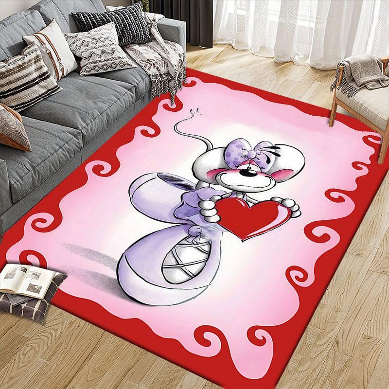 Diddl Cartoon Flannel Printed Carpet, Home Sofa Decoration for Living Room & Bedroom, Non‑Slip Play Flannel Floor Mat for Game Room