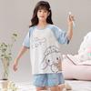 Cotton Short Sleeve Pajama Set Girls Cartoon Print Loose Sleepwear Home Outfit 2025