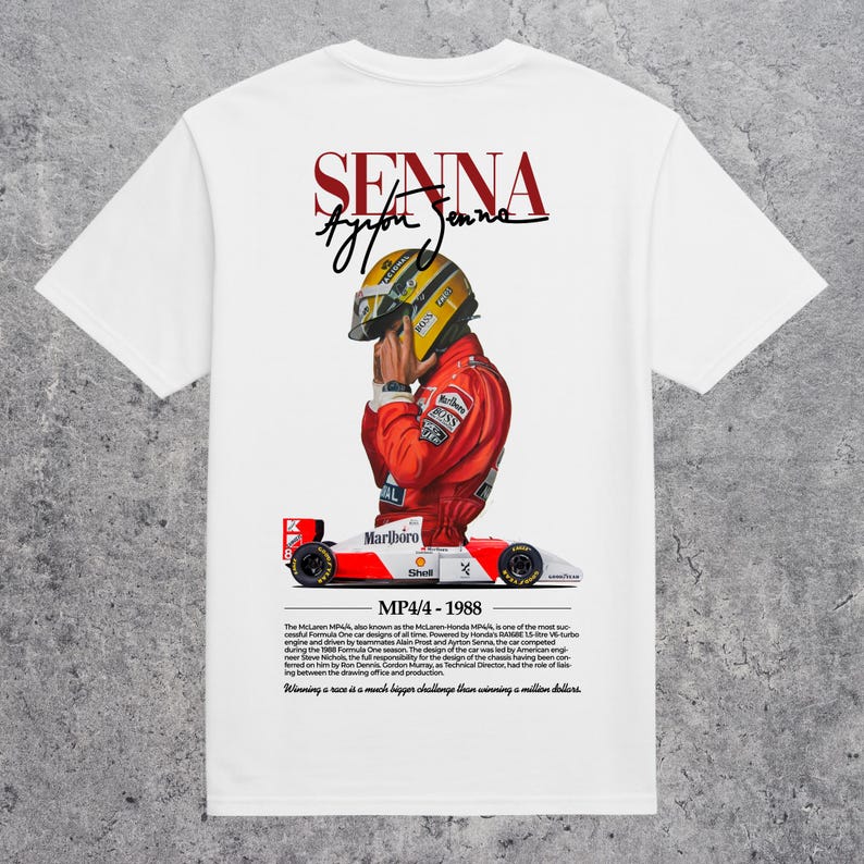 

Айртон Сенна McLaren MP4/4 1988 Винтажний Графічний Футболка Легенда F1, Унісекс Оверсайз Вуличний Одяг, Подарунок для Фаната Формули 1 XL чорний
