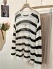 Women's Summer Striped Linen Knitwear: Openwork Long Sleeve Loose T-shirt Cardigan