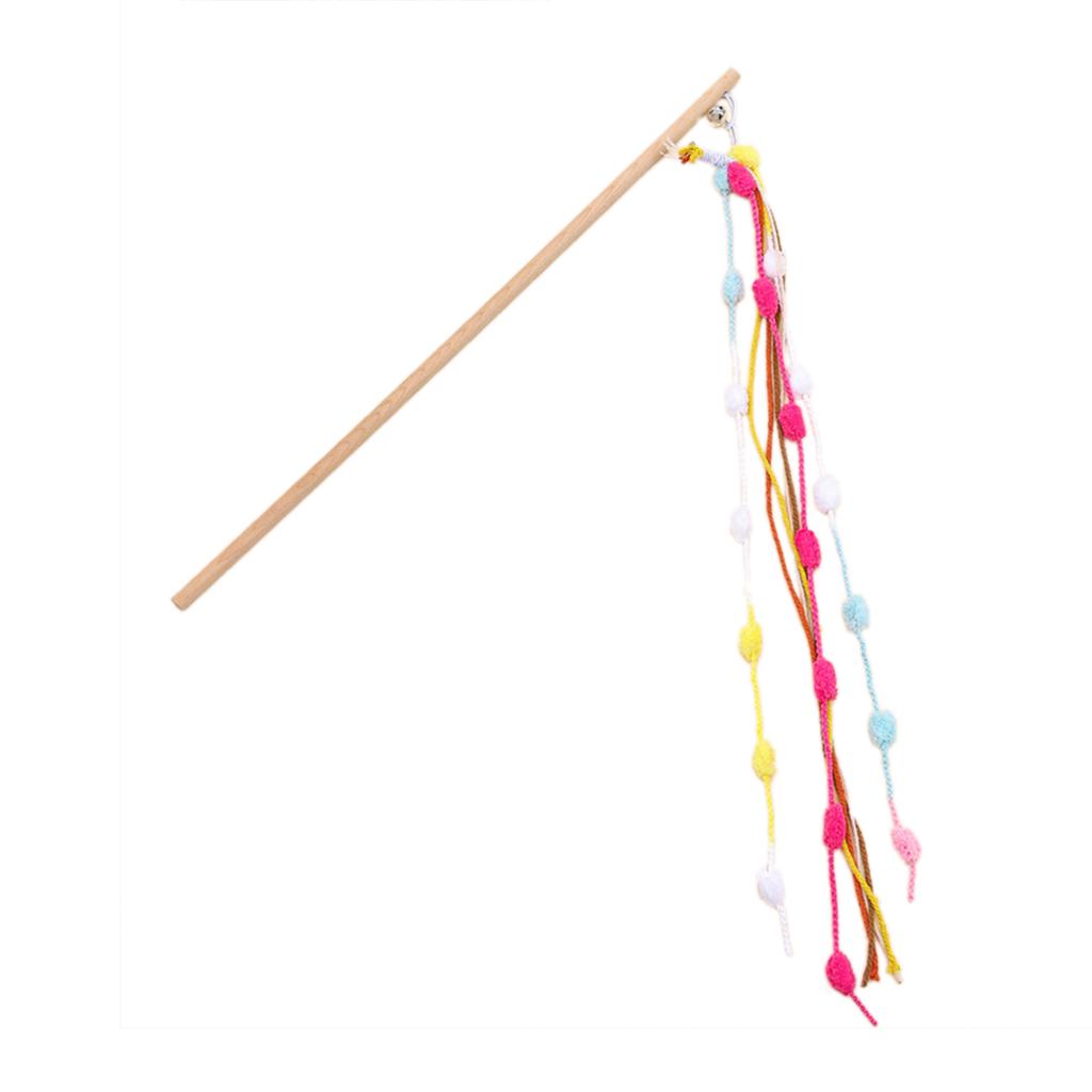 Colorful Ball Cat Teaser Wand With Bell Long Handle Interactive Toy For Kittens Safe Chew Proof Biting Play