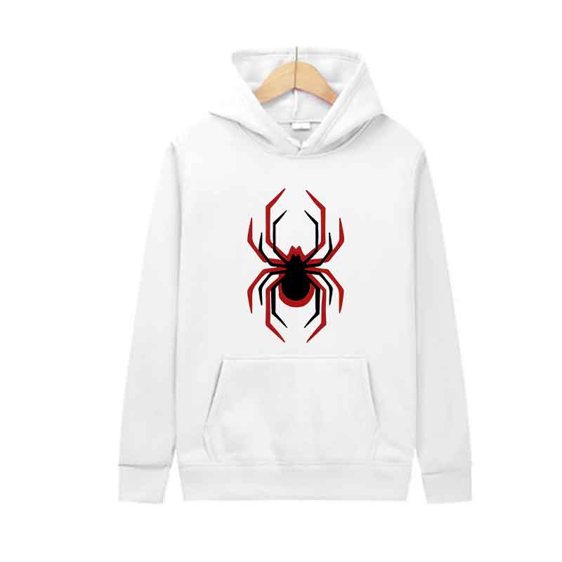 Autumn Winter Fashion Men Harajuku Red White Spider Print Hoodie Trend Unisex Casual Pullover Sweatshirts Front Large Pocket Top
