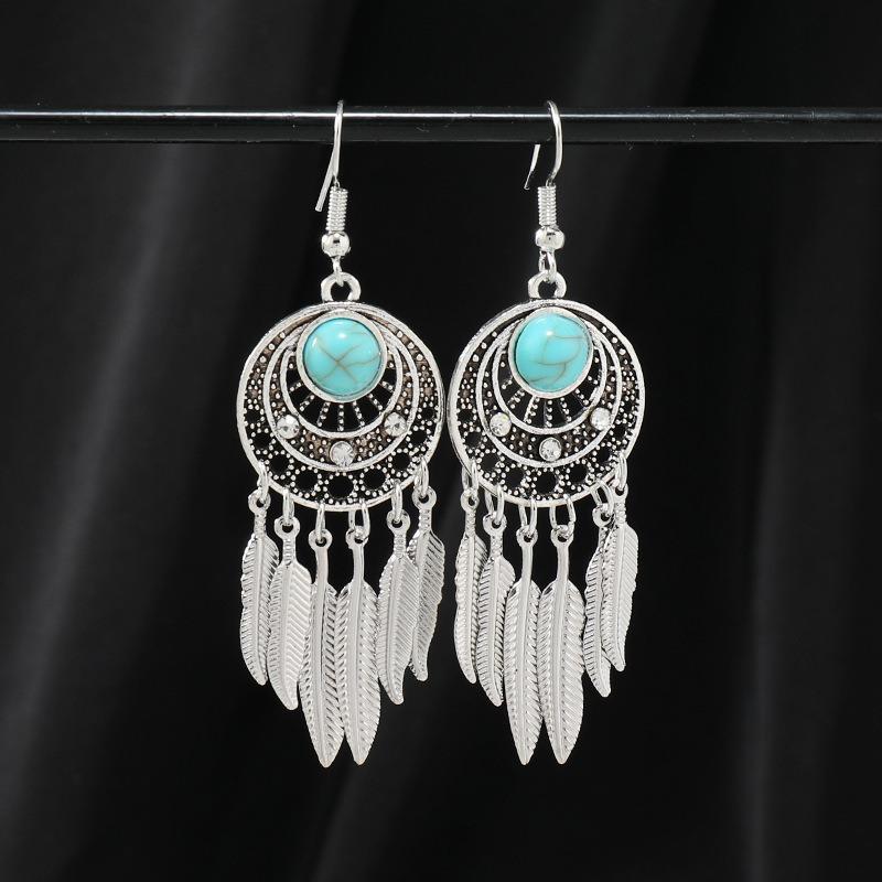 Niche turquoise earrings Bohemian long fringed earrings women's retro design earrings