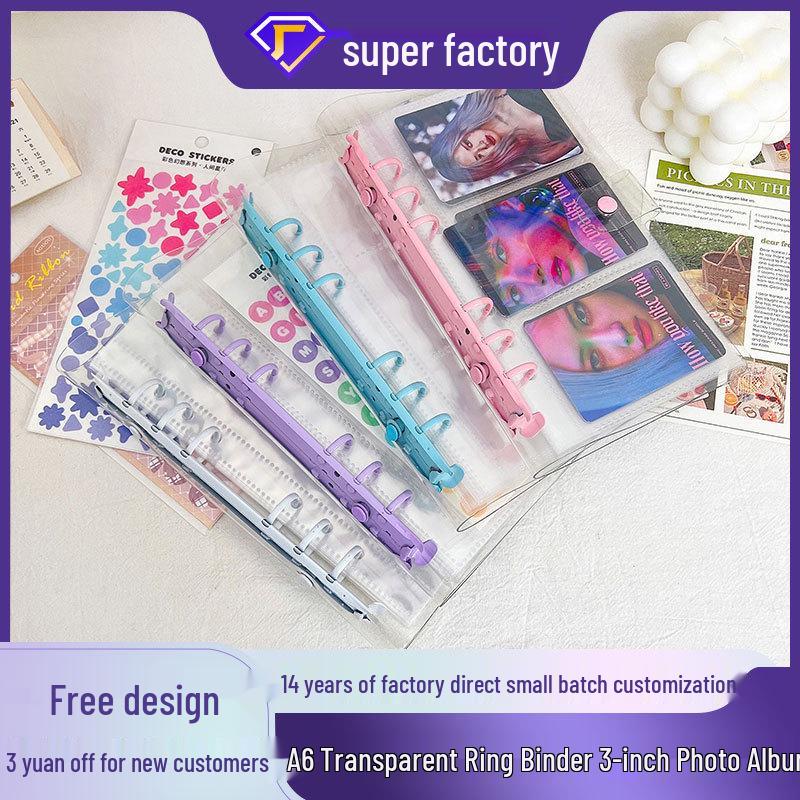 Korean Transparent Loose-Leaf Sticker & Photo Storage Album, A6, Multifunctional Journal for 3-Inch Photos