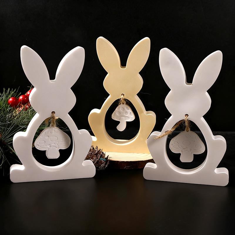 Easter Bunny Hanging Ring Mold Rabbit Easter Egg Mushroom Tag Plaster Hanging Ornament Easter Decor Silicone Mold