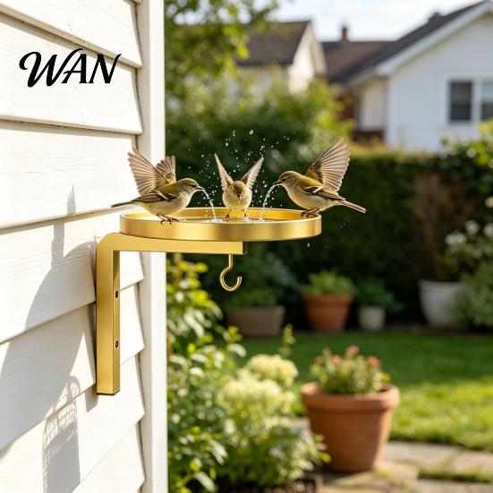 Easy Install Wall Hook Mounted Bird Bath Feeder, Heavy Duty Metal Birdbath Bowl with Feeder Hook, Hanger Bracket for Outdoor Garden Yard