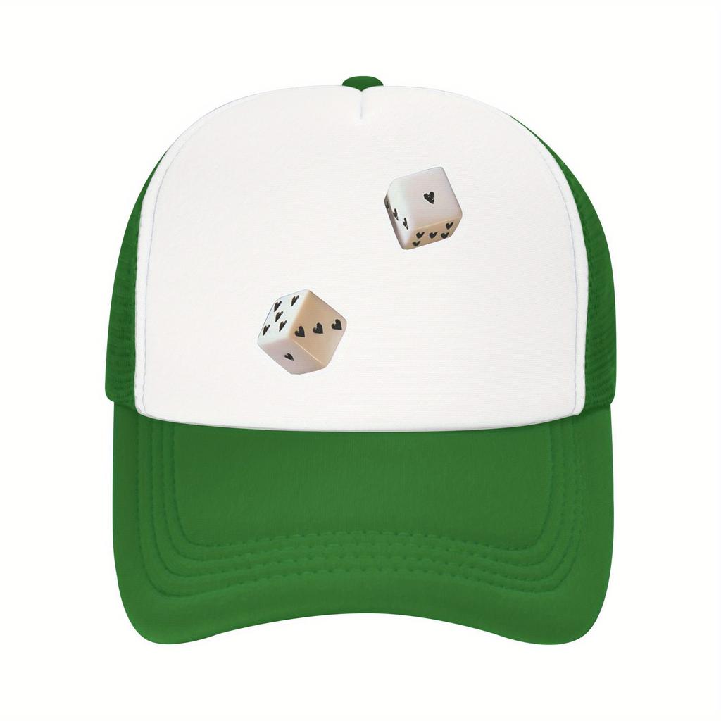 Heart Dice Trucker Hat Adjustable Breathable Mesh Baseball Cap Casual Outdoor Unisex