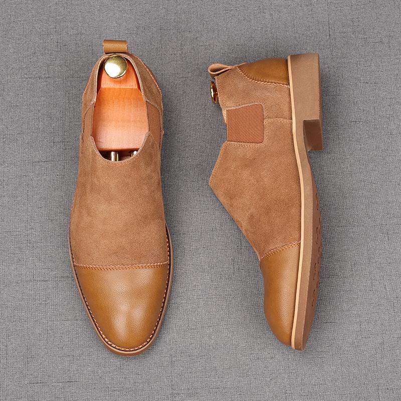 Fashion Men's Pointed Genuine Leather Patchwork Business Flats Shoes Male Designer Monk Strap Loafers Homecoming Wedding Dress Footwear