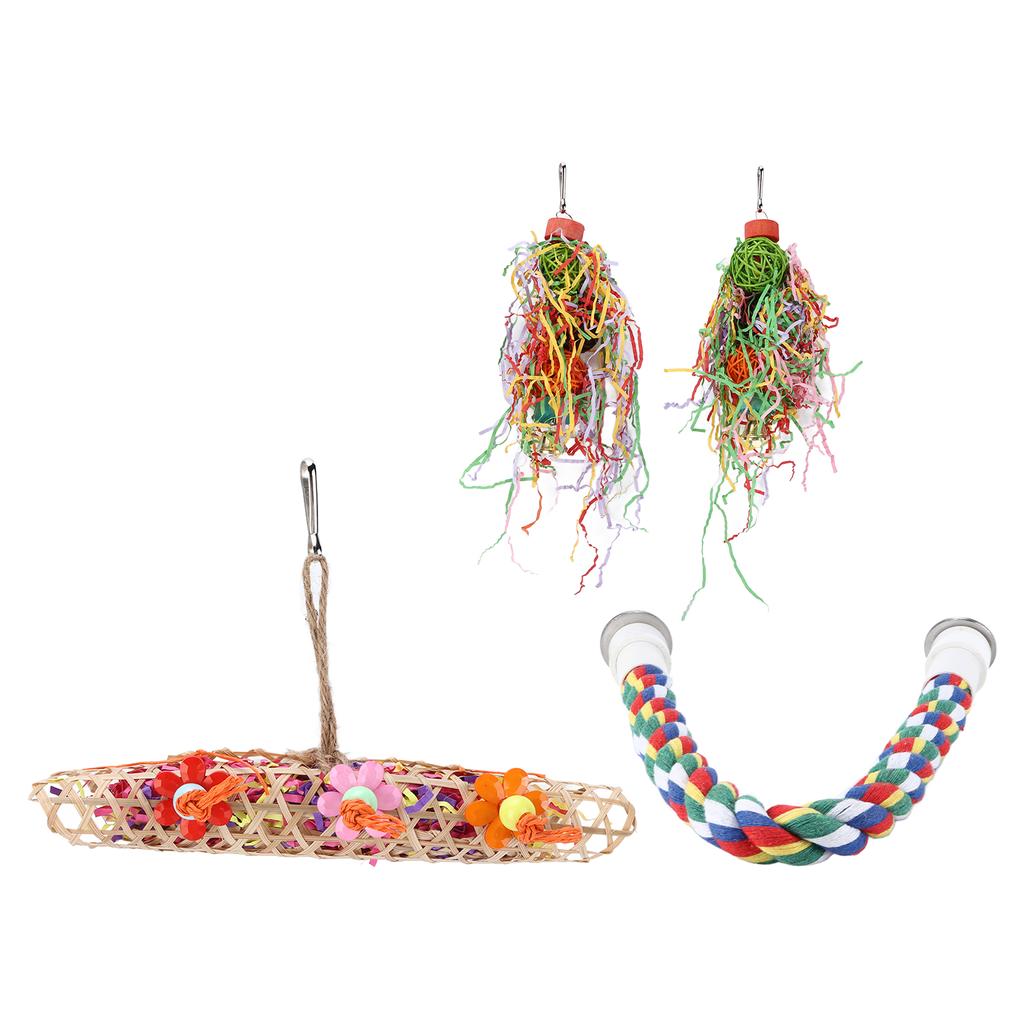 Bird Chewing Toys Natural Colorful Bird Foraging Shredder Hanging Toy Kit for Small Medium Lovebirds Parakeet Cockatiel