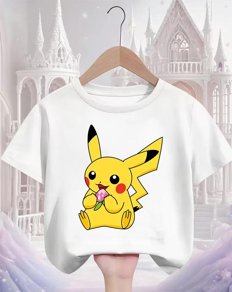 Pikachu Kids T Shirt 3-14Y Boys Girls Summer Cute Kawaii Crew Neck Fashion Street Hot Cartoon Casual Children