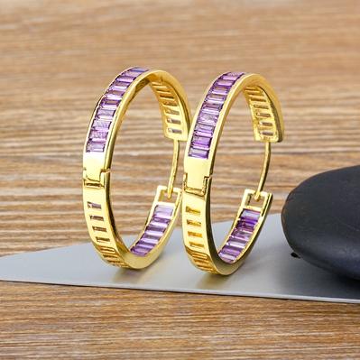 

Nidin Fashion Classic Big Circle Hoop Earrings for Women 7 Colors Bohemia Vintage Shine Zircon Party Wedding Jewelry Gifts фиолетовый