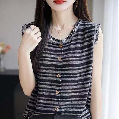 Maglione a Maglia Rigato da Donna, Gilet a Maglia Estivo, Senza Maniche