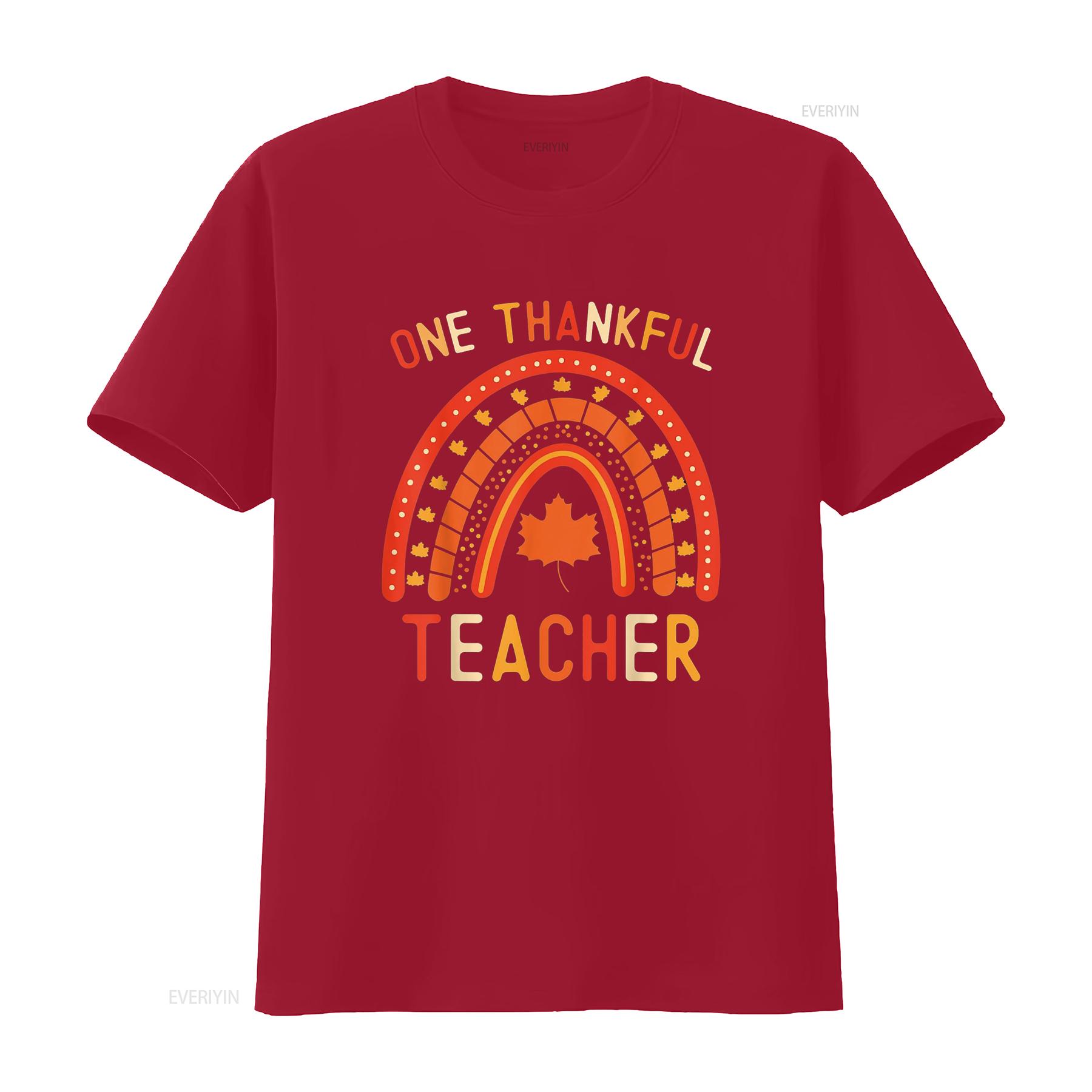 

One Thankful Teacher Thanksgiving Rainbow Fall School T Shirt vintage Washed Slightly graphic Versatile fashion S