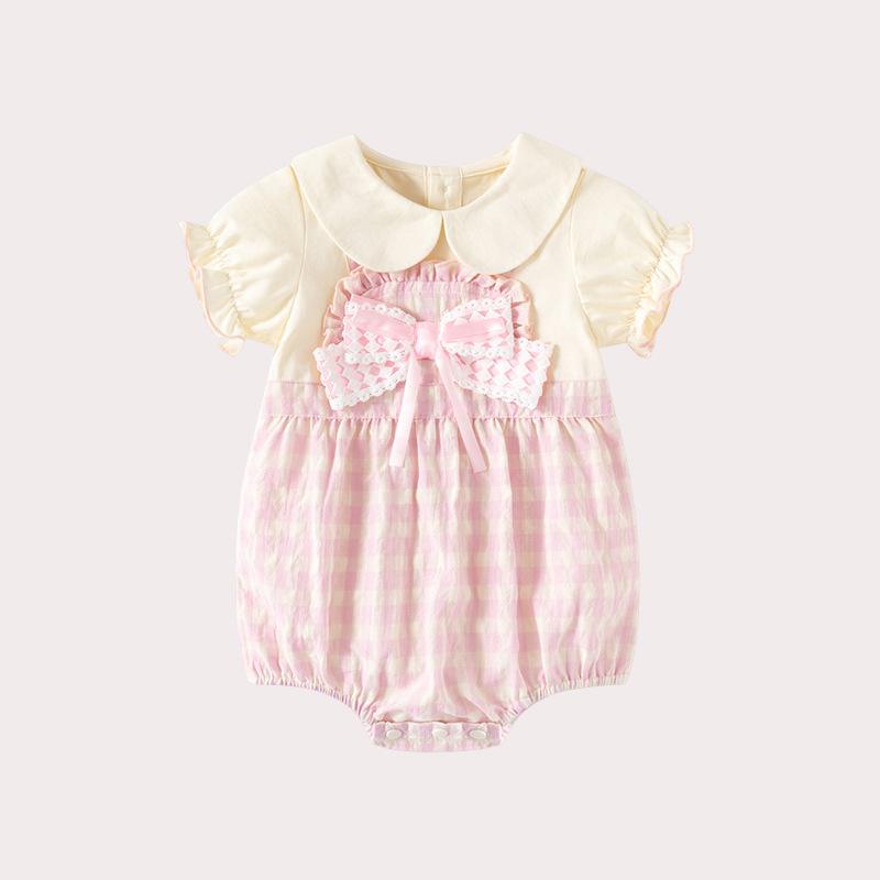 Baby Wrap Fart Clothes Summer Style Baby Girl Sweet Pink One-piece Ha-yi Doll Collar Baby Thin One-year-old Crawling Clothes
