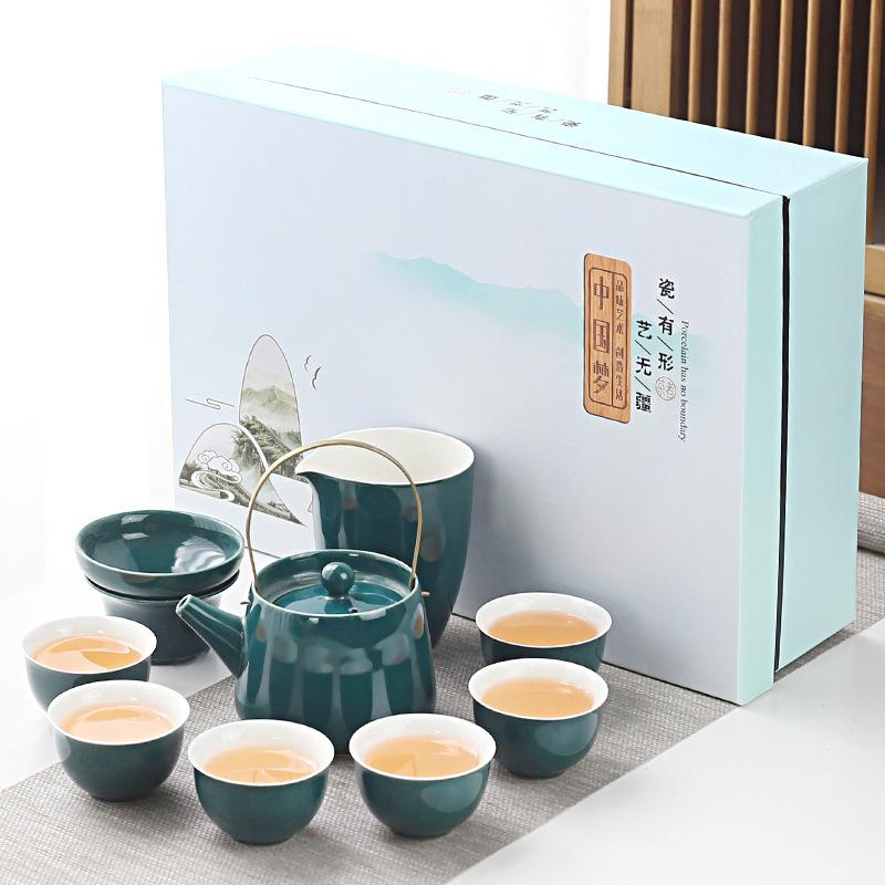 Household simple color glaze ceramic kung fu tea set gift box set gift gift