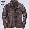 Cowhide pattern lapel locomotive leather jacket is very good for men, leather Ami Kaji casual old retro leather jacket