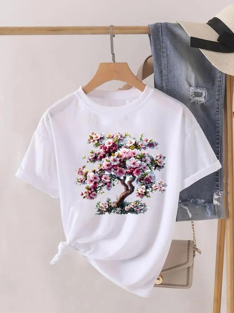 Short Sleeve Women Print Summer TShirt Fashion Clothing Graphic T-shirts Watercolor Flower Cute Clothes Lady Casual Tee