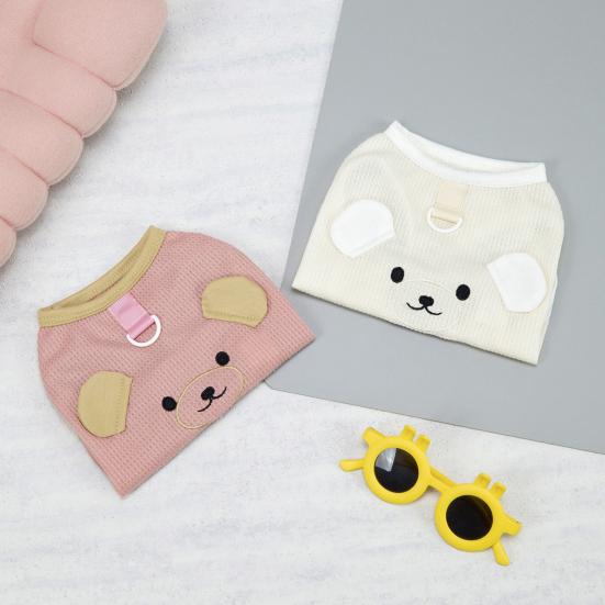 Haustierweste mit Zugring D-Ring Weiches Waffelgewebe Hautfreundliches Material Niedliches Design Kontrastfarbe Hundegeschirr Weste für Kleine Hunde Teddy Bichon