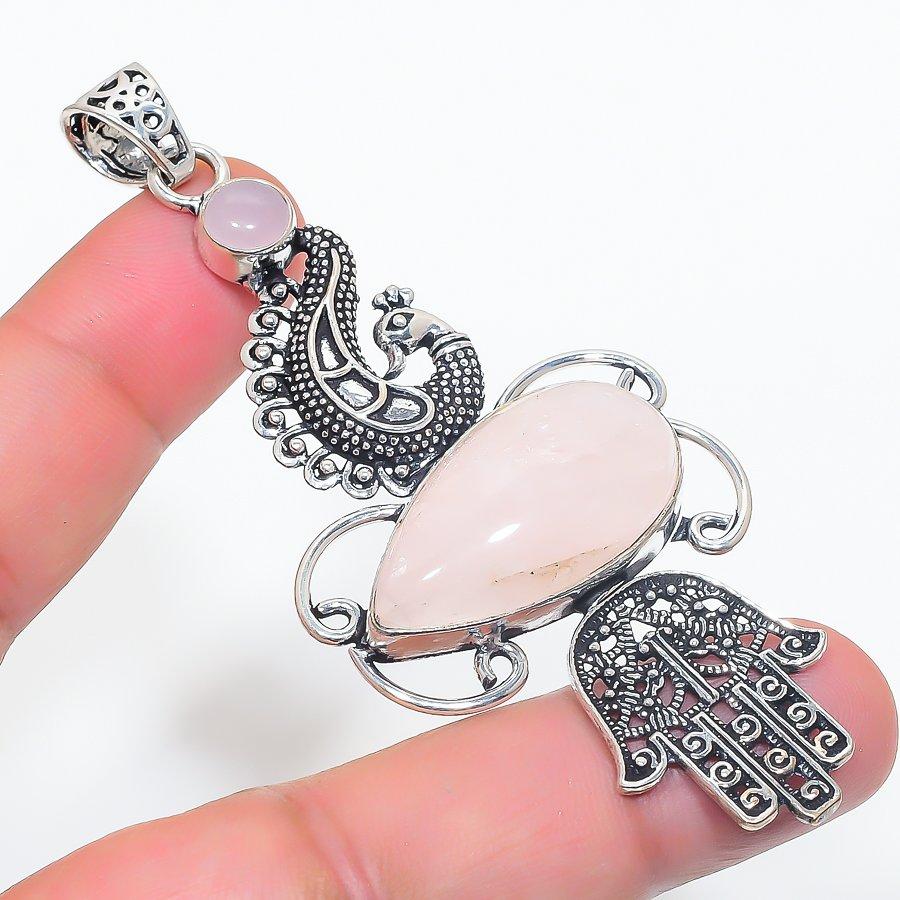 

Подвеска из натурального розового кварца, халцедона, стерлингового серебра 925 пробы, 3,27 дюйма, c5f27