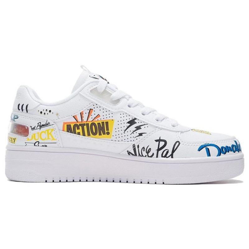 LiNing × Disney Damen Low-Top Skate-Schuhe Weiß Donald Duck Valentinstags-Edition Synthetikleder Rutschfest Verschleißfest AGCS146-4