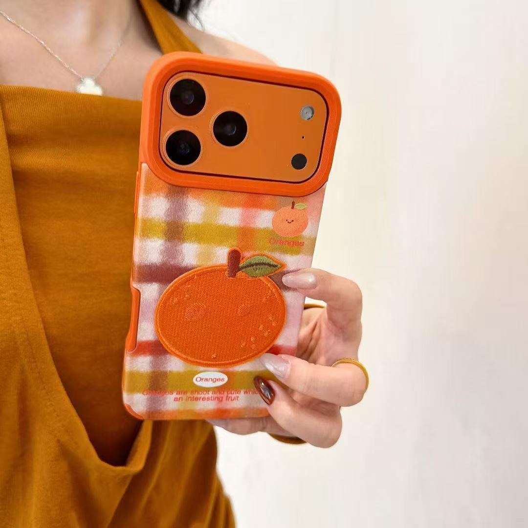 

Plaid Embroidered Red Apple-Orange Lanyard for iPhone 14/15/16/17 Pro Max - Women s Style 15plus