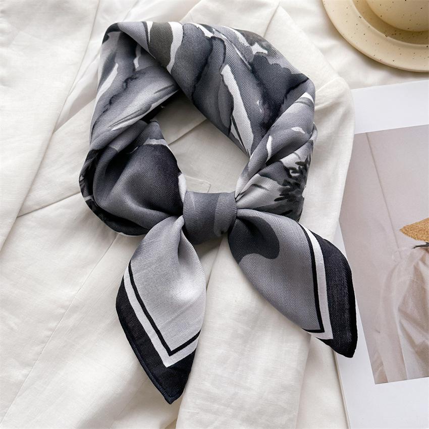 New national style flower peony silk scarf thin small square scarf herringbone pattern headscarf imitation velvet shawl scarf scarf women