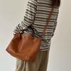 Luxury Leather Tote Bag With Contrast Handle Soft Large Capacity Shoulder Bag Vintage Minimalist Style Women Work Commut Handbag