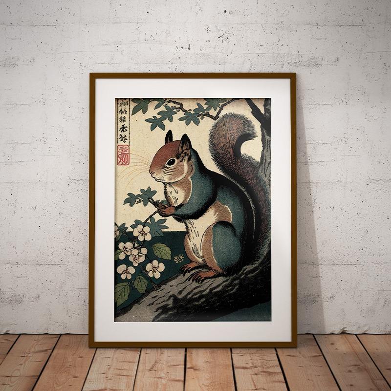 Japanese Art Style Animal Posters Dog Otter Squirrel Crane Prints Canvas Printing Retro Wall Picture for Living Room Home Decor