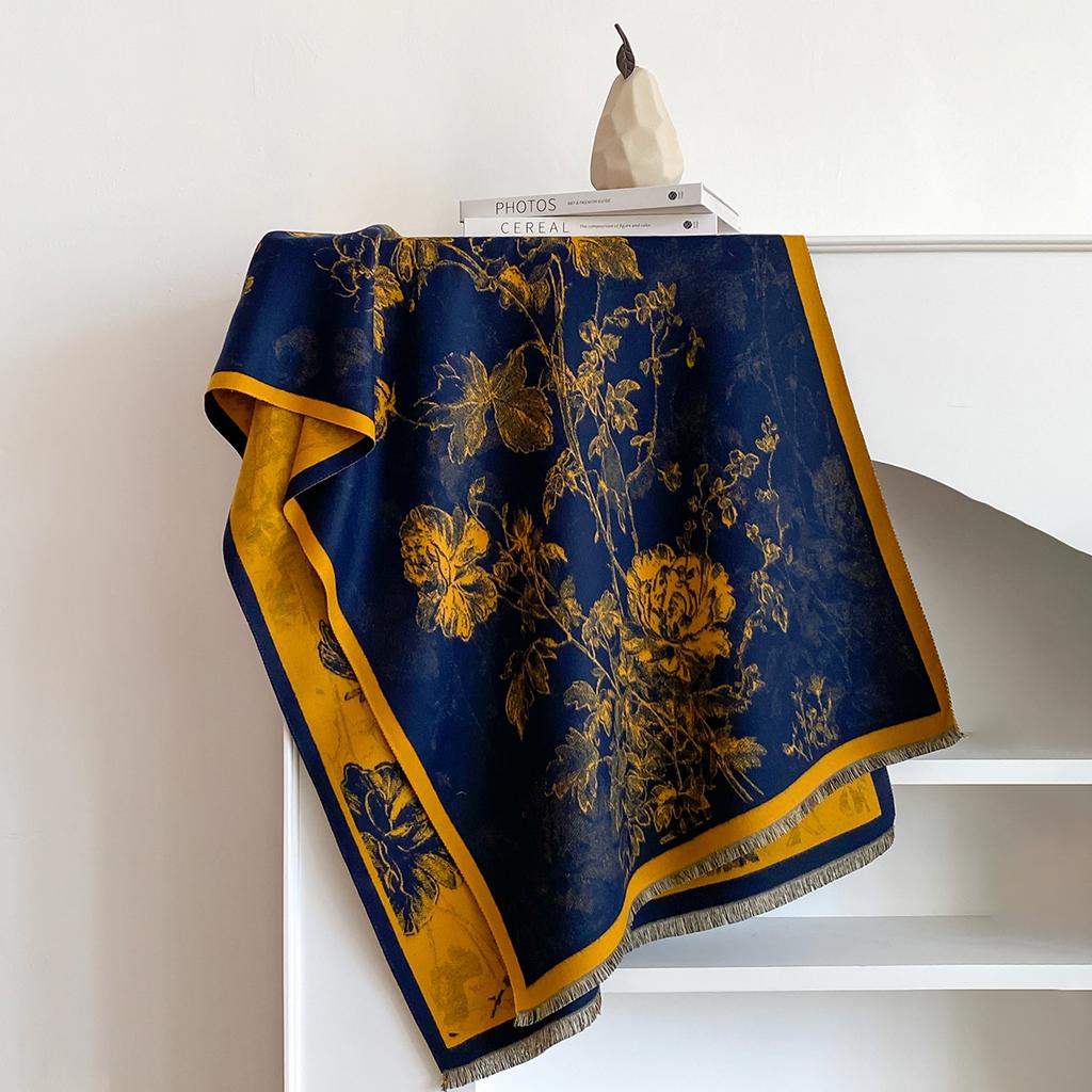 New Retro style Cashmere Women Print Double-sided Scarf Winter Warm Rose Shawl Pashmina Female Foulard Blanket Poncho Scarves