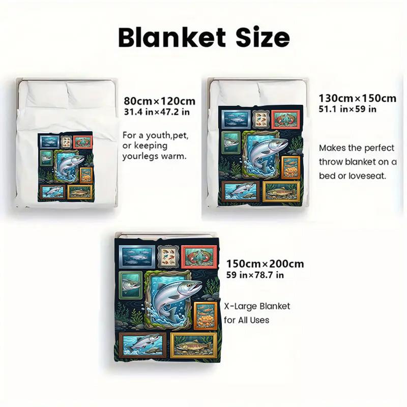 Salmon Art Collection 2D Flat Pattern Flannel Blanket, High Quality All Seasons, Home Decor, Warmth and Comfort, Perfect for Christmas Gifts.