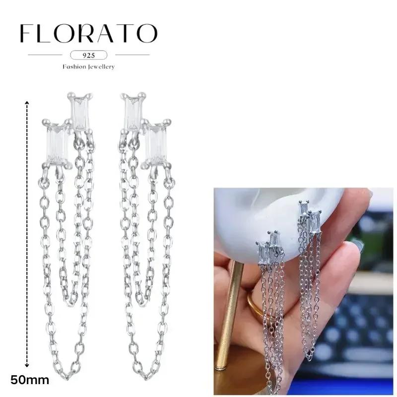 FLORATO 925 Silver Earrings Chain Tassel Pendant Earrings Zircon Silver Earrings for Women Trend Luxury Wedding Jewelry