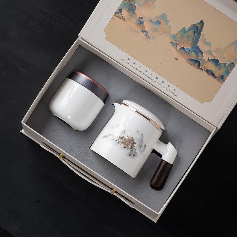 Suet Jade Tea Separation, a Pot of Four Cups, Guochao Tea Set, Tea Cup Set, Business Commemorative High-end Gift Box, Souvenir
