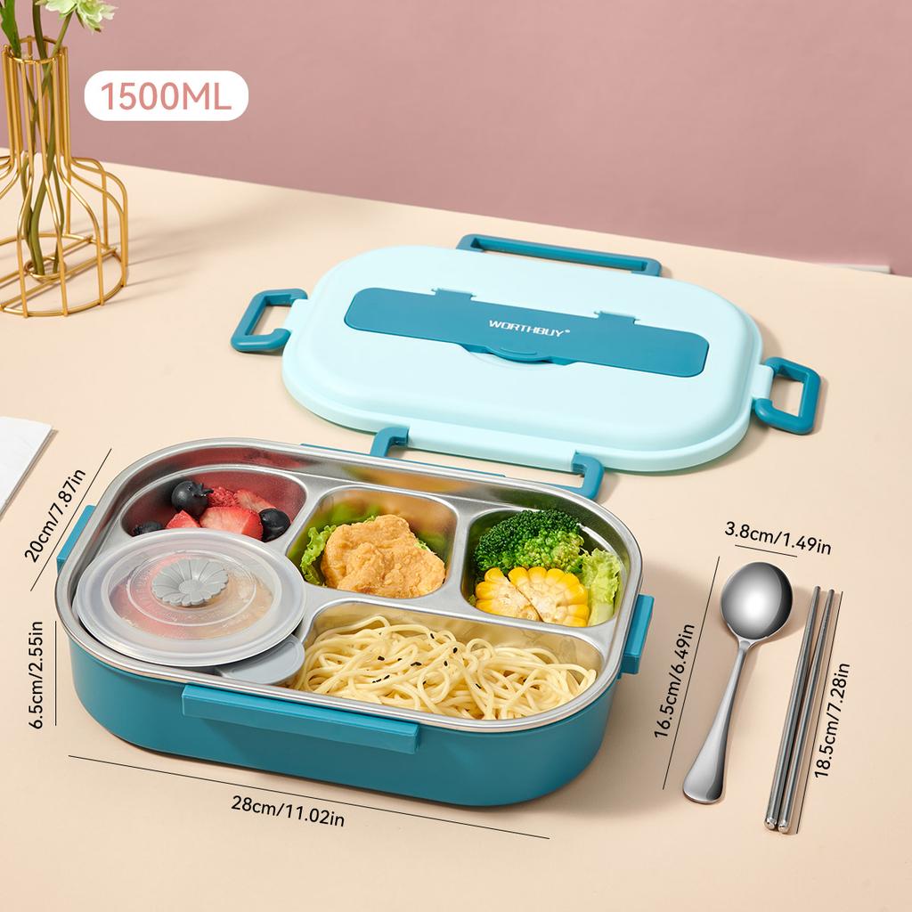 4/5 Compartments 304 Stainless Steel Bento Lunch Box For Kids Students With Bowl&Cutlery Portable Large Capacity Food Container