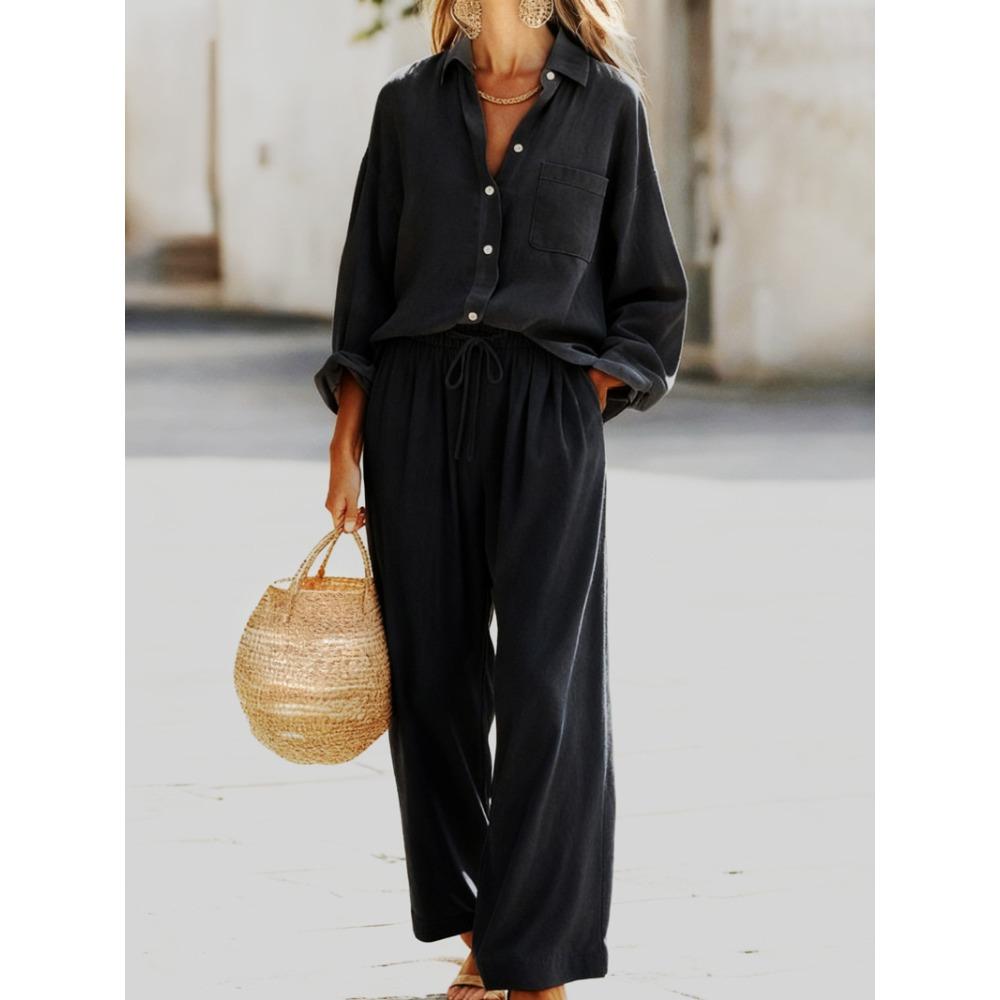 New Solid-color Set of Loose-fitting Long-sleeved Tops for Women