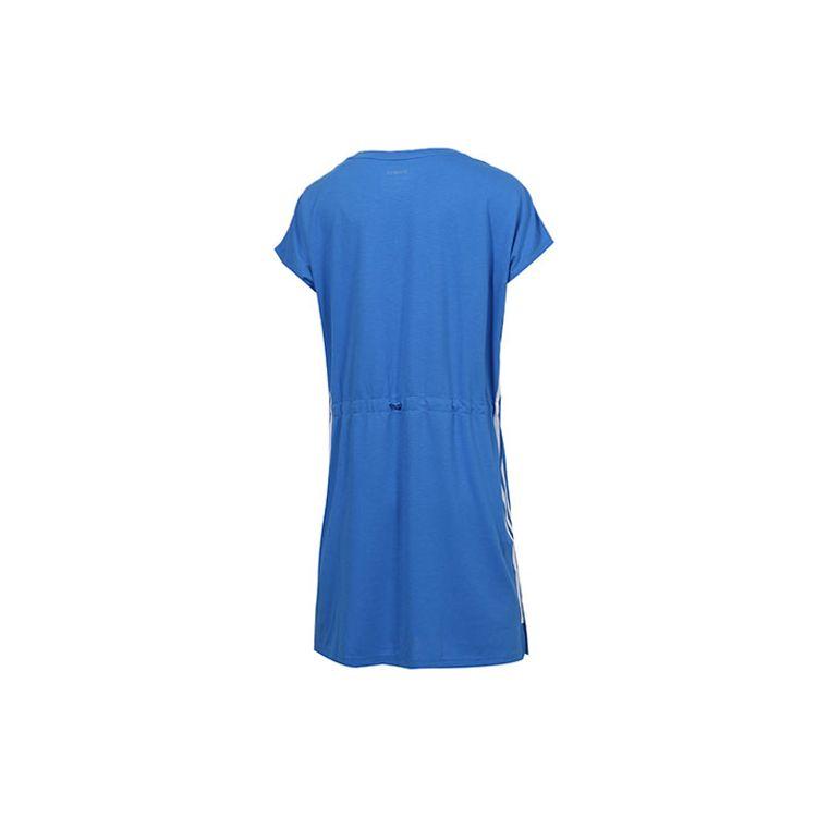 Adidas Neo Three Stripe Sport Waist Cinched Loose Short Sleeve Dress Women Dresses Blue DW7787