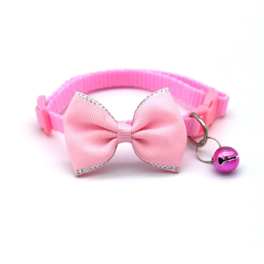 Cat Collar Solid Color Bowknot Puppy Chihuahua Collars with Bell Adjustable Safety Buckle Cats Bow Tie Pets Accessories