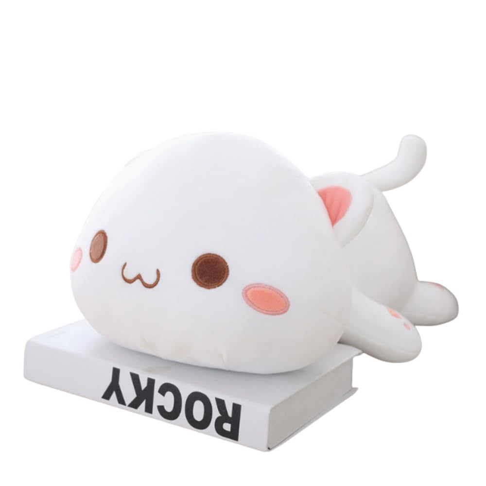 

ORIJIRI Плюшевая подушка-кошка, Милая, Пушистая, Мягкая игрушка, Успокаивающая (Белое улыбающееся лицо)