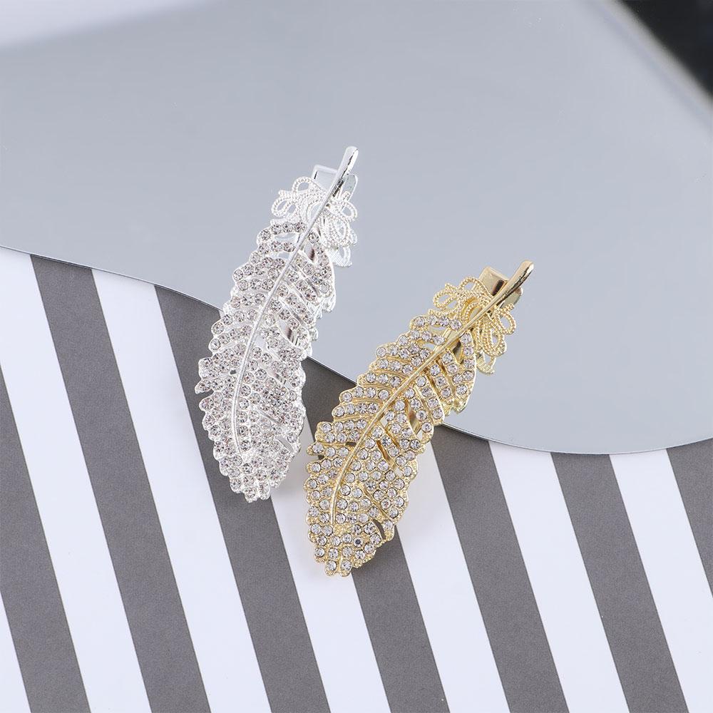 Girls Large Bb Clip Rhinestone Women Barrette Feather Hair Clips Crystal Hairpins Hair Side Clip