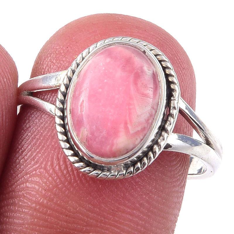 

Natural Rhodochrosite Gemstone Handmade 925 Solid Sterling Silver Ring S.8 H0G69