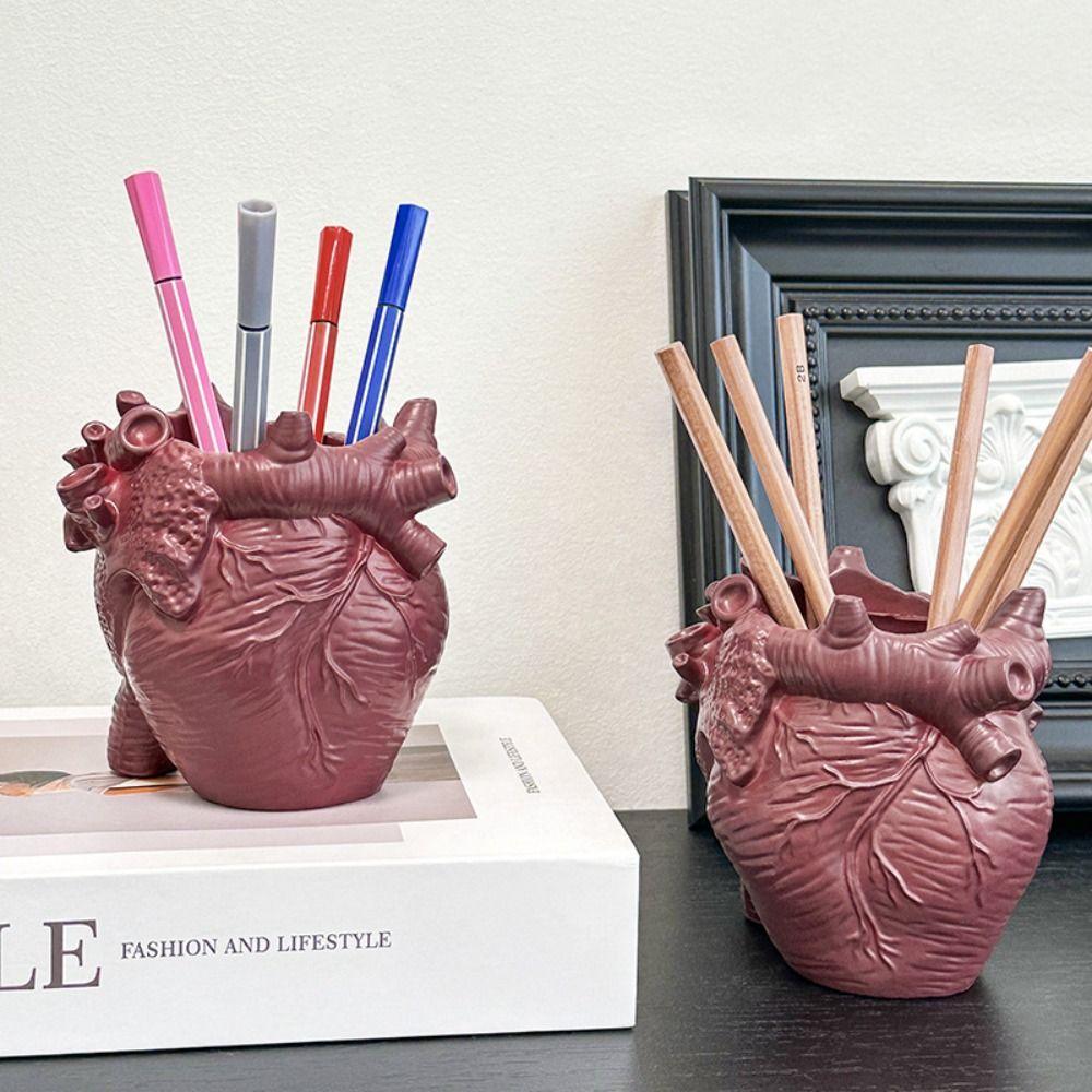Heart Design Heart Shape Pencil Container Vinyl Desktop Pencil Holder  Home Art Supply