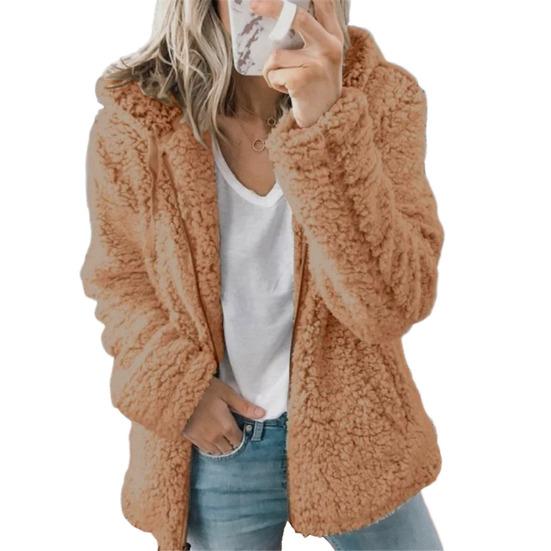 Dámské Zimní Sherpa Fleece Krátká bunda Kapuce na zip Cardigan Kabát Teplý Ležérní Pevná plyšová bunda odolná proti větru na podzim Zima